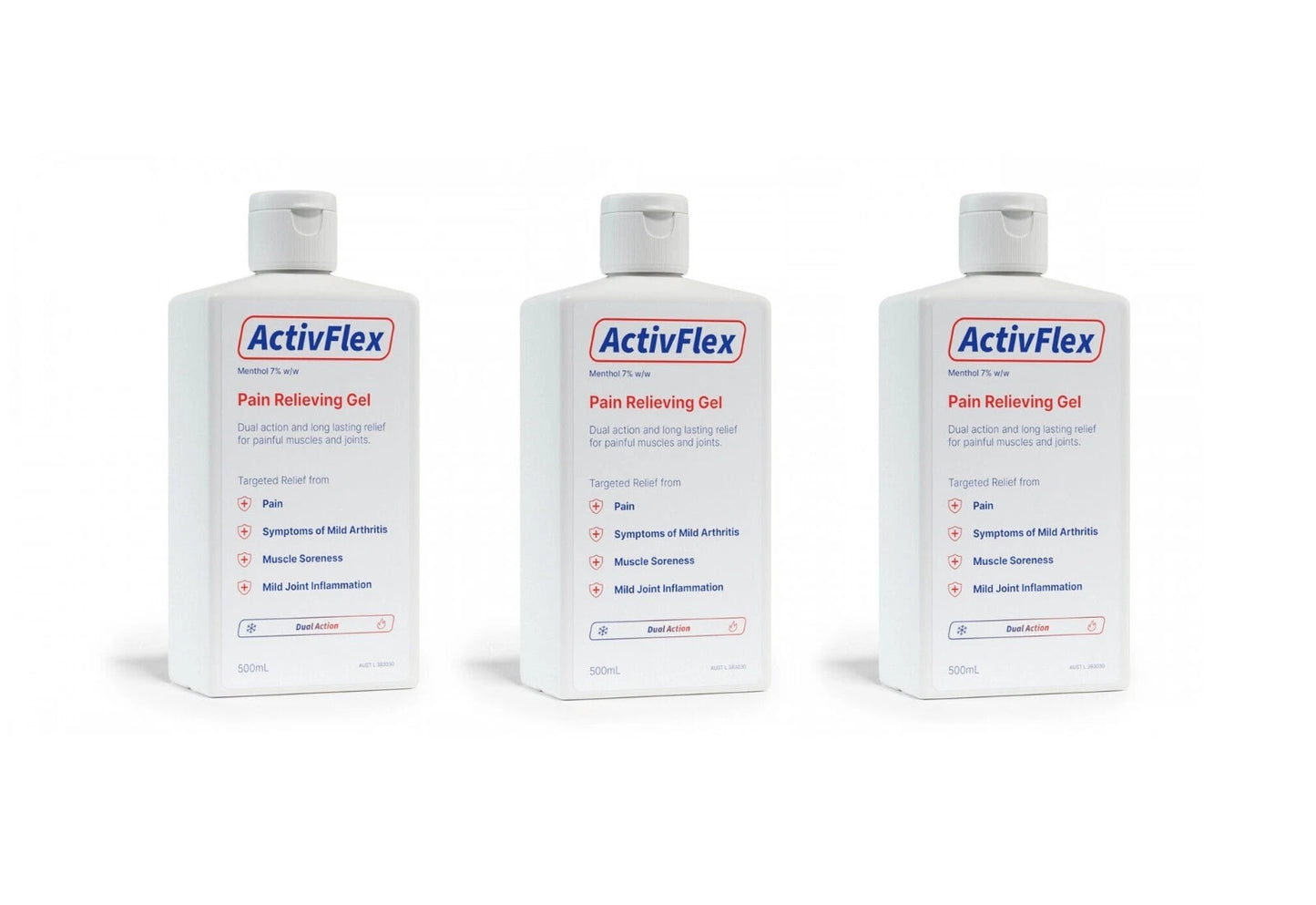 Flexall Pain Relief Gel 3x 500ml Bottle – Deep Penetrating Muscle & Joint Therapy – Flexall 454 Alternative